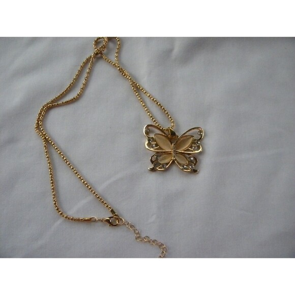 Lady's Rose Golden Butterfly Charm Pendant Necklace Gift 11.5" with 2" ext. - Picture 7 of 8
